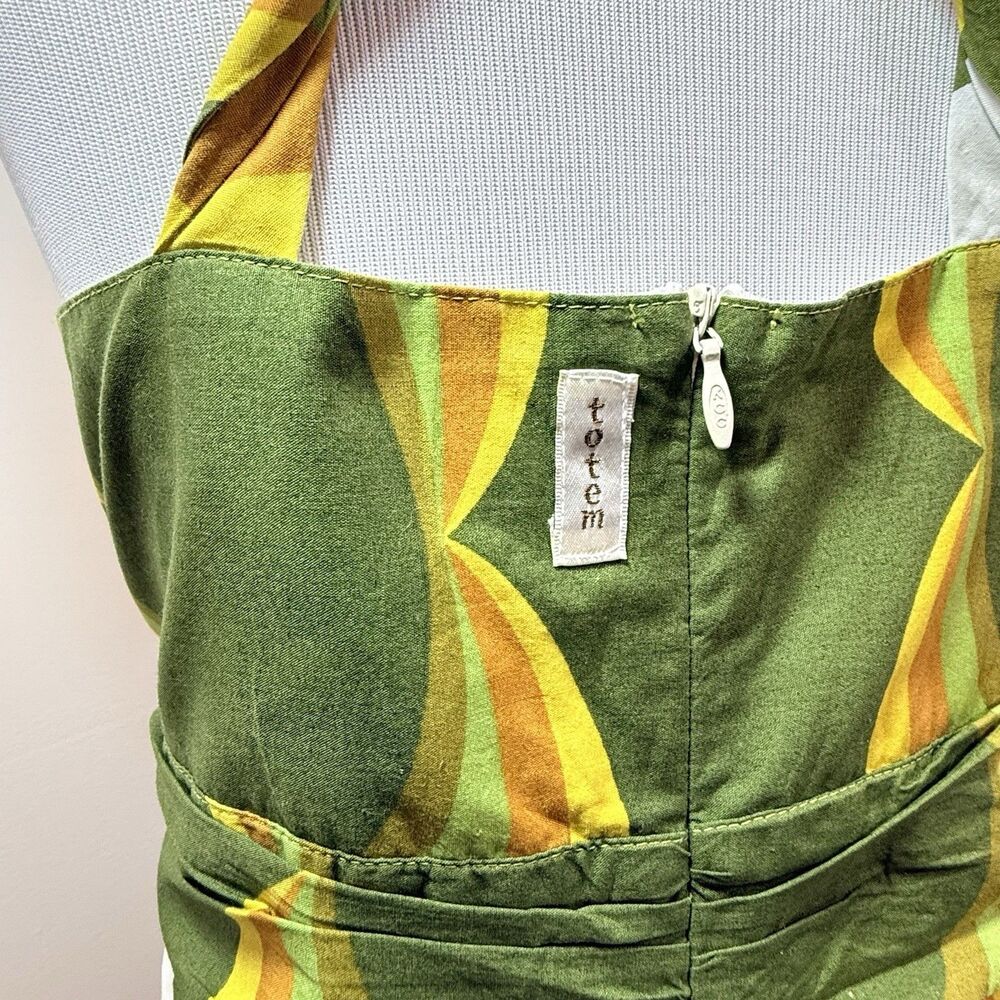 TOTEM Dress 4 Chartreuse Swirl 100% Cotton Fit N Flare VTG Inspired Summer Night - Picture 6 of 13
